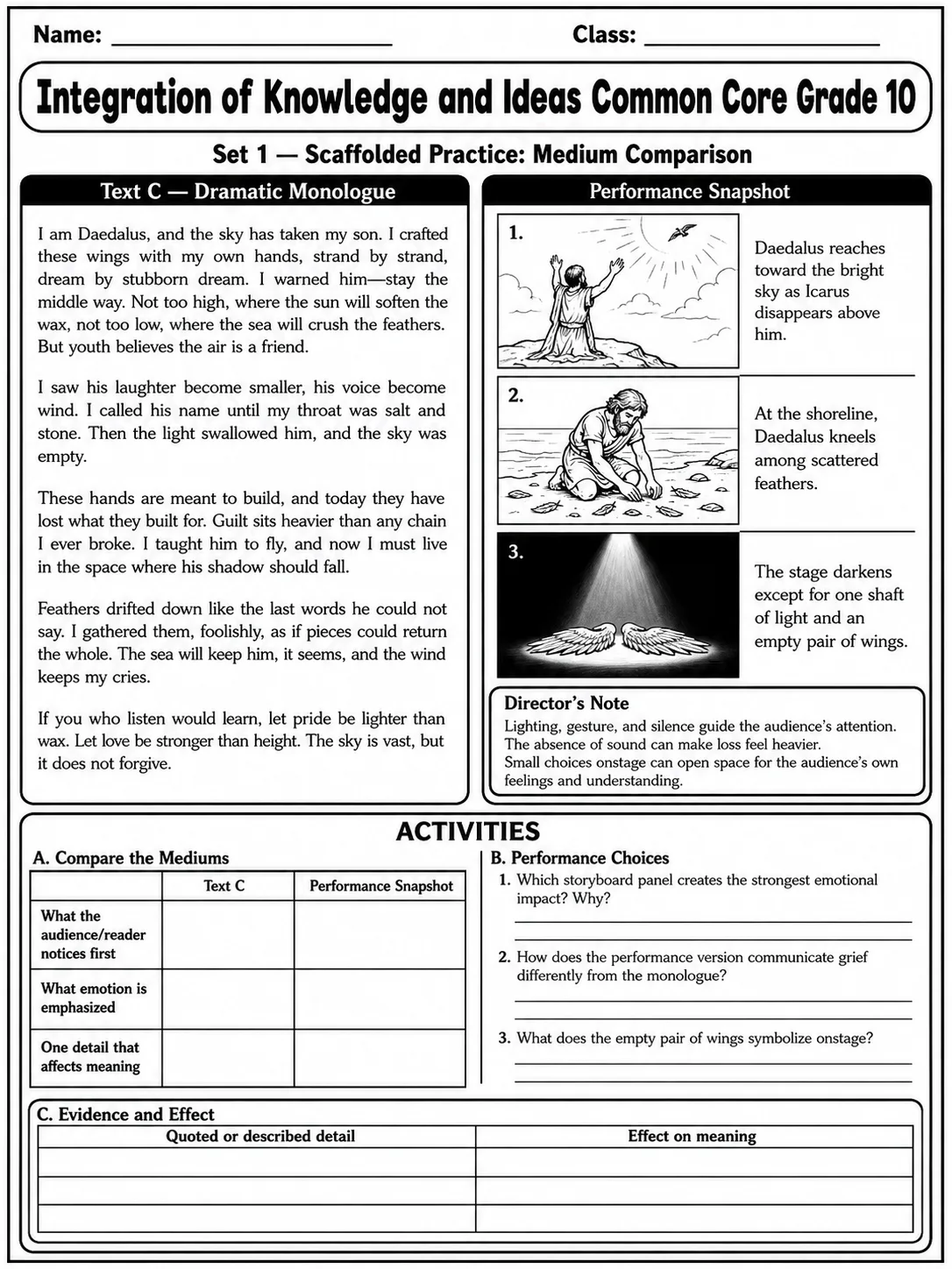 Integration of Knowledge and Ideas Common Core Grade 10 page 2 printable Common Core ELA worksheet preview