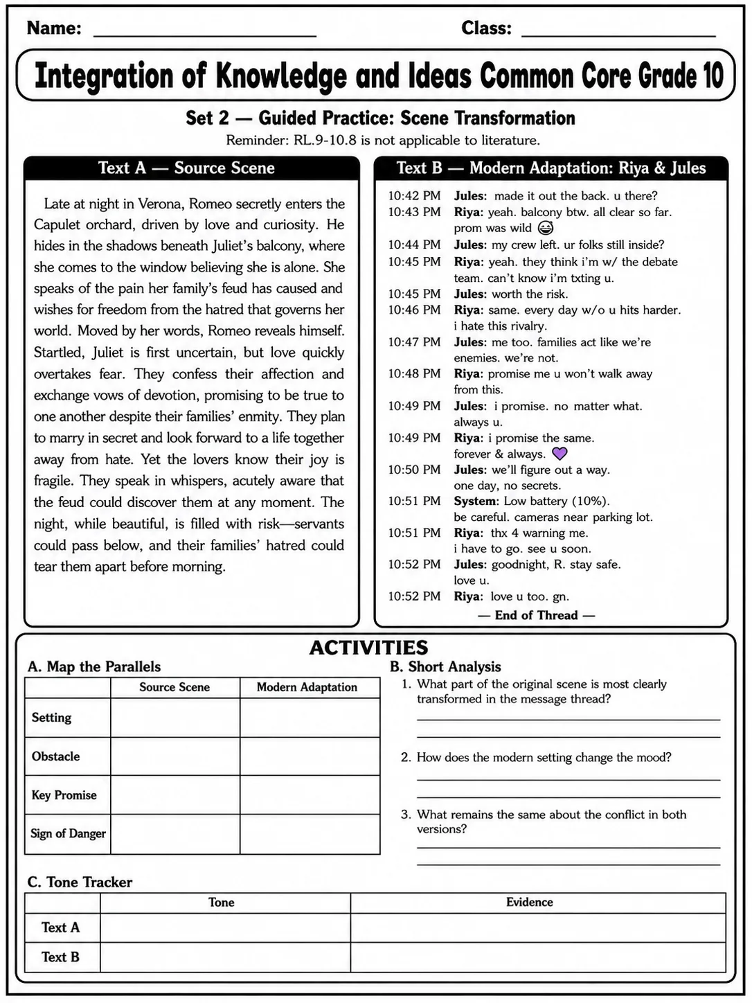 Integration of Knowledge and Ideas Common Core Grade 10 page 4 printable Common Core ELA worksheet preview