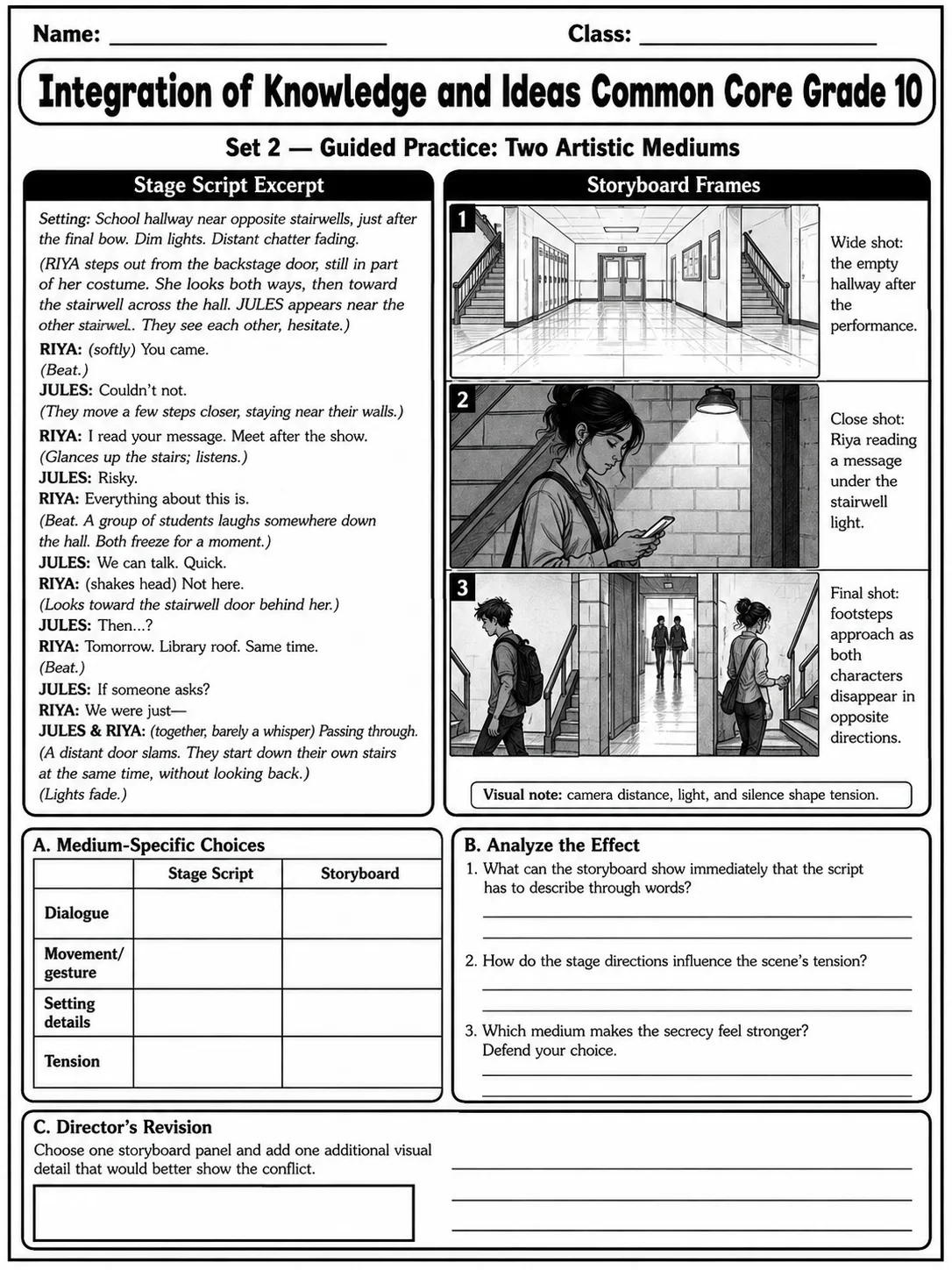 Integration of Knowledge and Ideas Common Core Grade 10 page 5 printable Common Core ELA worksheet preview