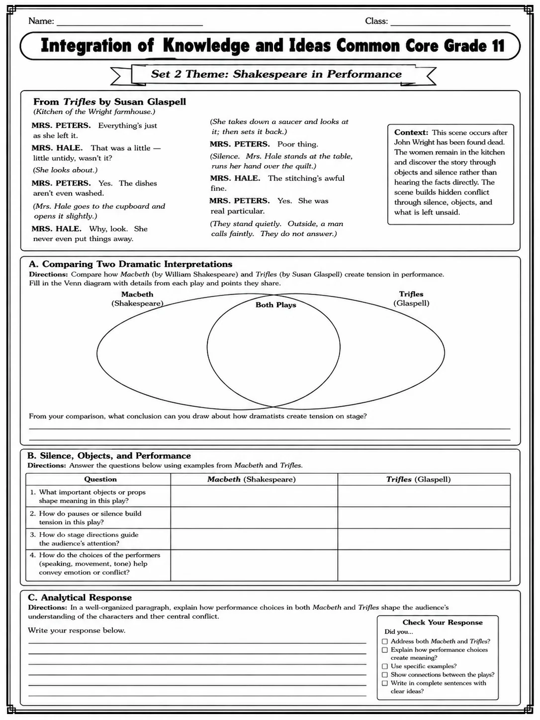 Integration of Knowledge and Ideas Common Core Grade 11 page 6 printable Common Core ELA worksheet preview