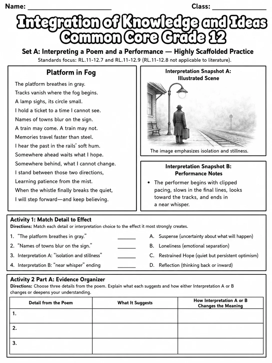Integration of Knowledge and Ideas Common Core Grade 12