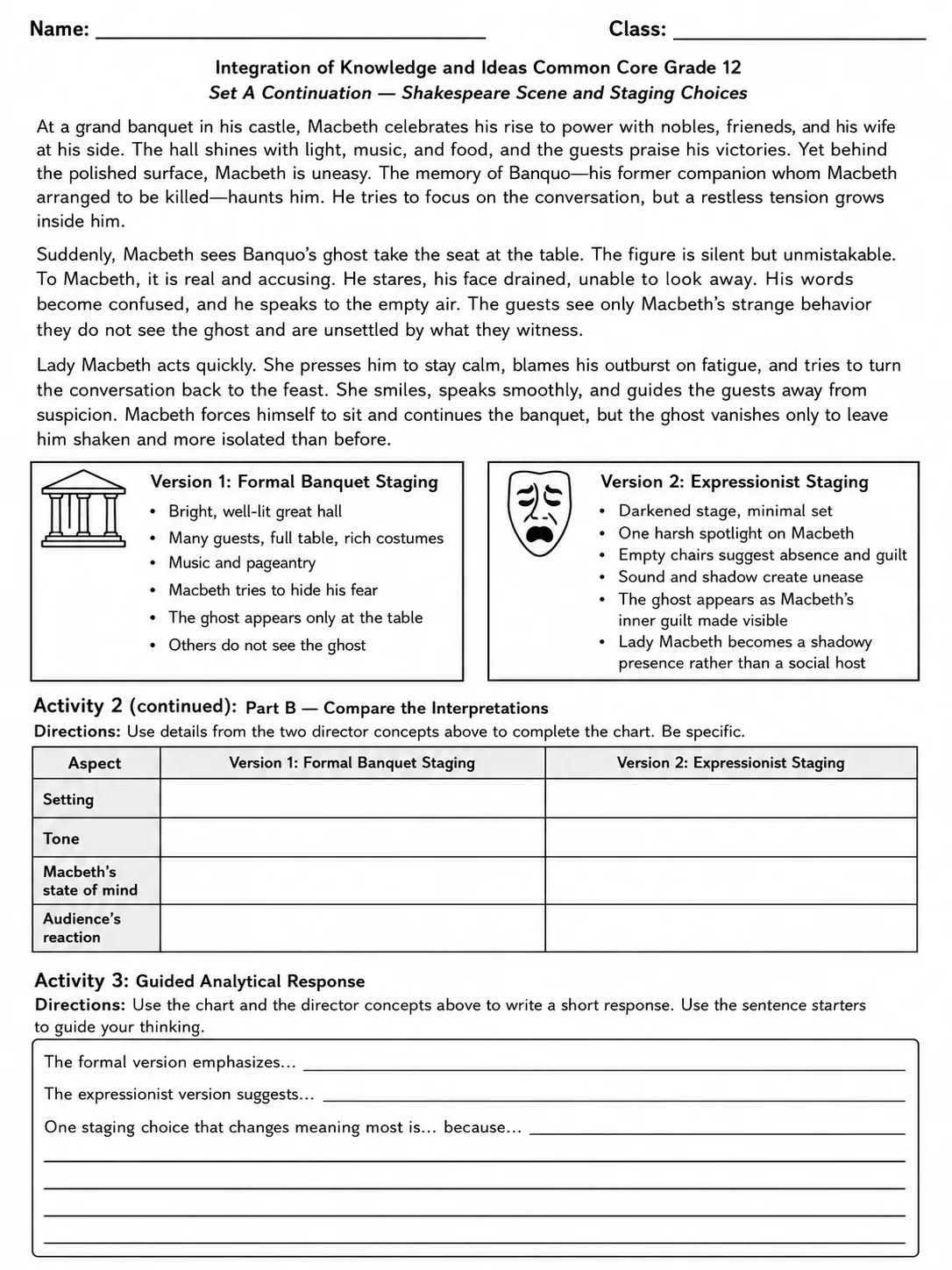 Integration of Knowledge and Ideas Common Core Grade 12 page 2 printable Common Core ELA worksheet preview