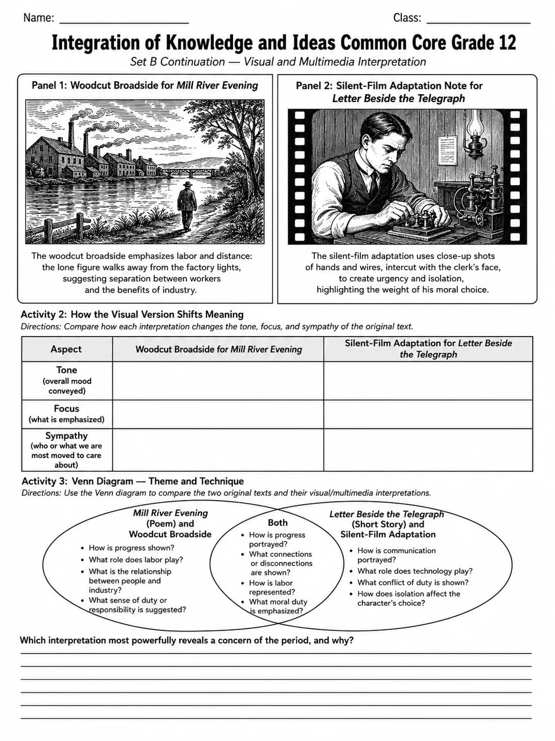 Integration of Knowledge and Ideas Common Core Grade 12 page 5 printable Common Core ELA worksheet preview