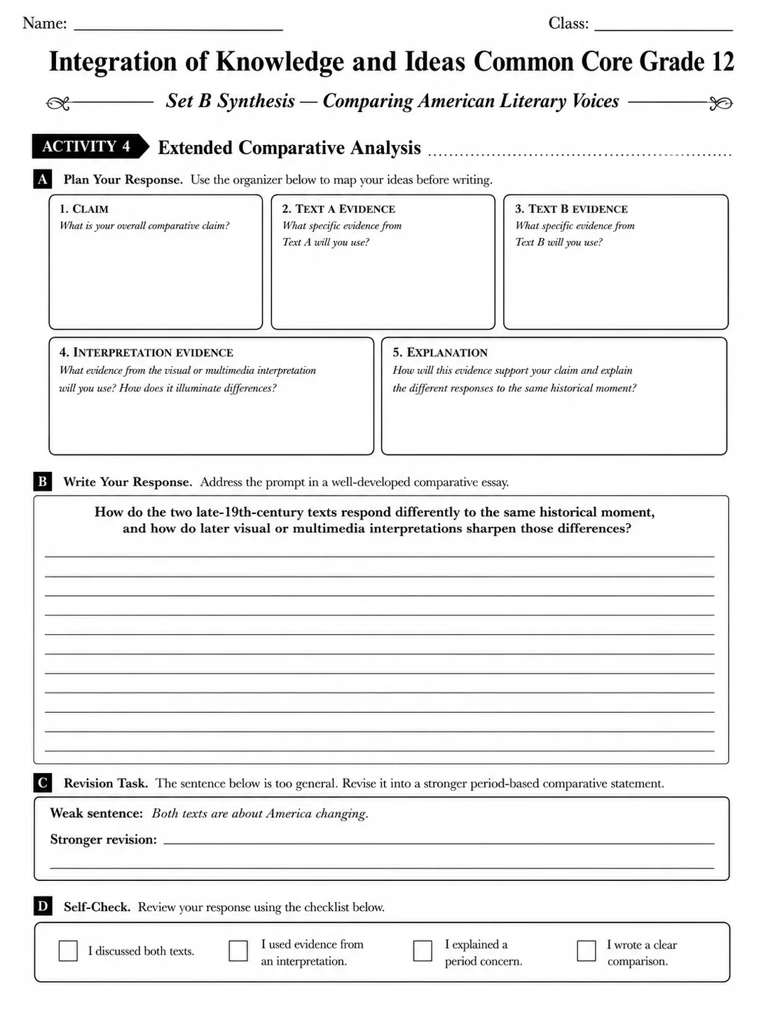 Integration of Knowledge and Ideas Common Core Grade 12 page 6 printable Common Core ELA worksheet preview