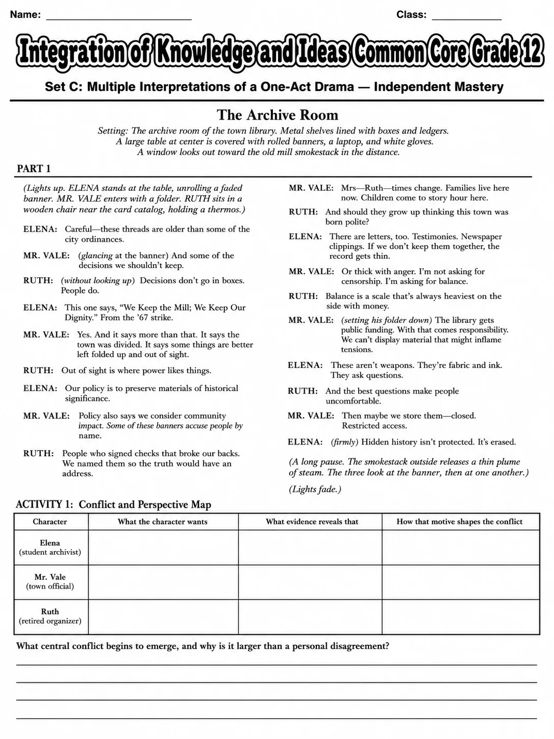 Integration of Knowledge and Ideas Common Core Grade 12 page 7 printable Common Core ELA worksheet preview