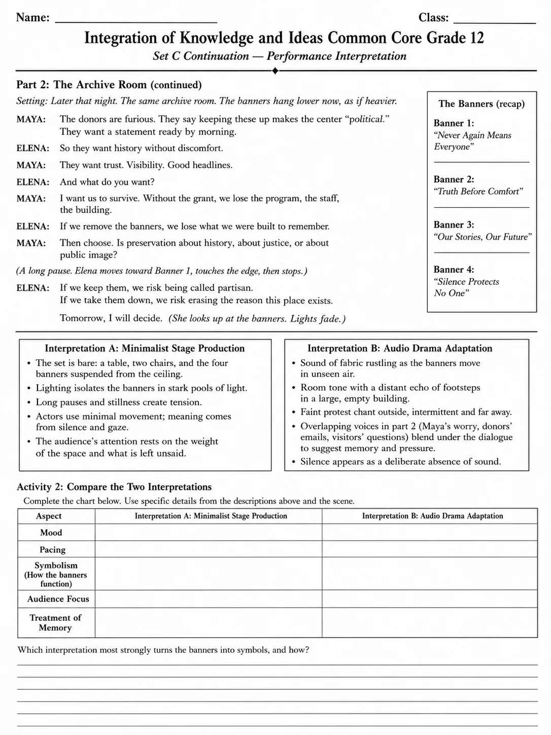 Integration of Knowledge and Ideas Common Core Grade 12 page 8 printable Common Core ELA worksheet preview
