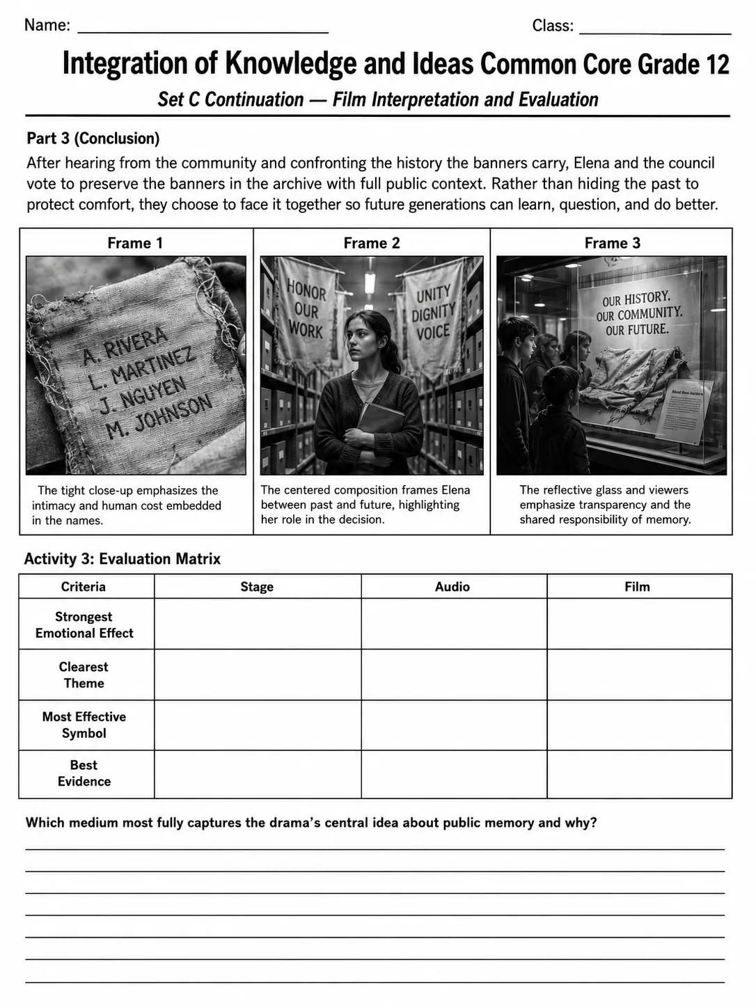 Integration of Knowledge and Ideas Common Core Grade 12 page 9 printable Common Core ELA worksheet preview