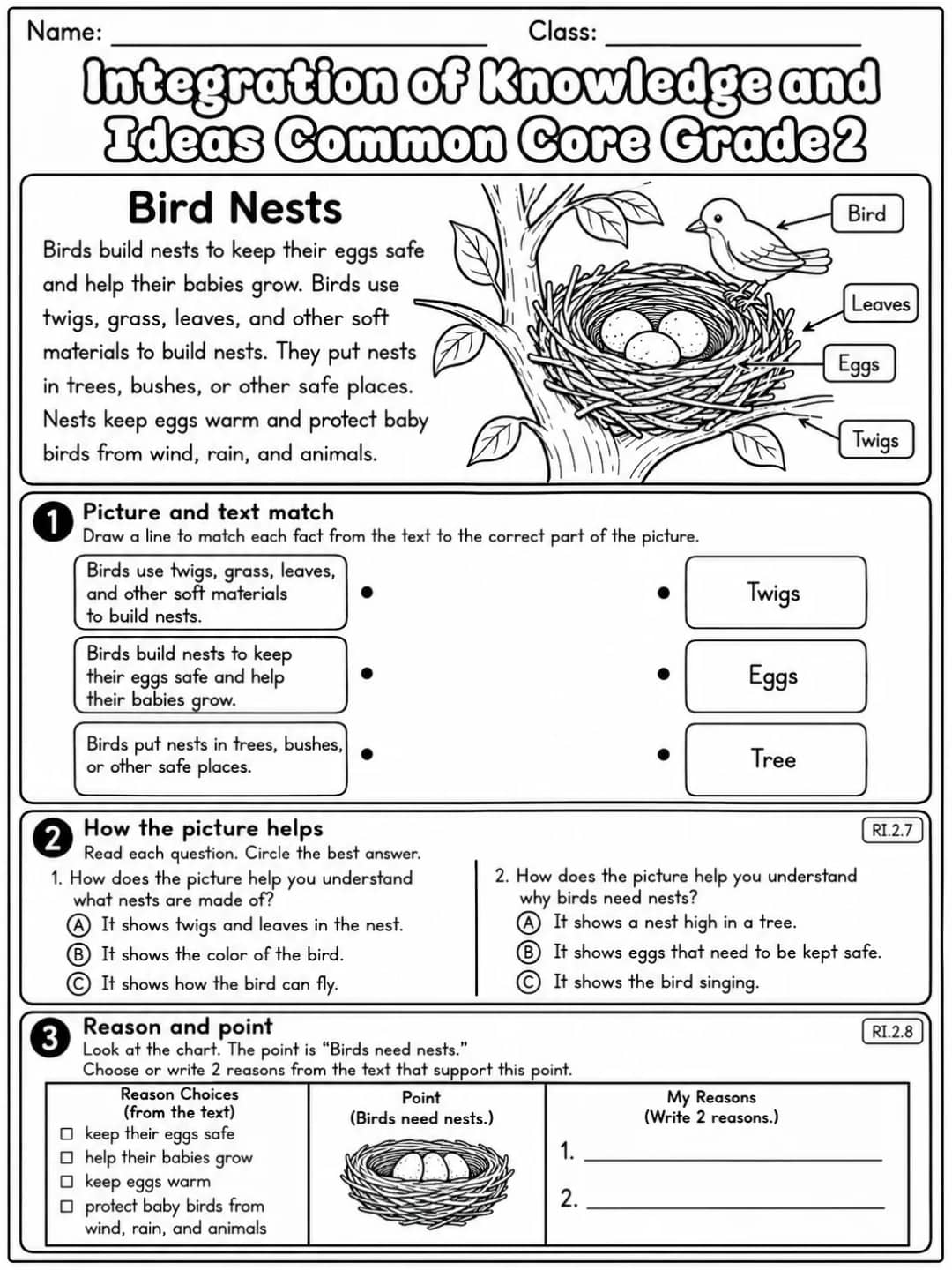 Integration of Knowledge and Ideas Common Core Grade 2 printable Common Core ELA Grade 2 worksheet preview from KiwiBee