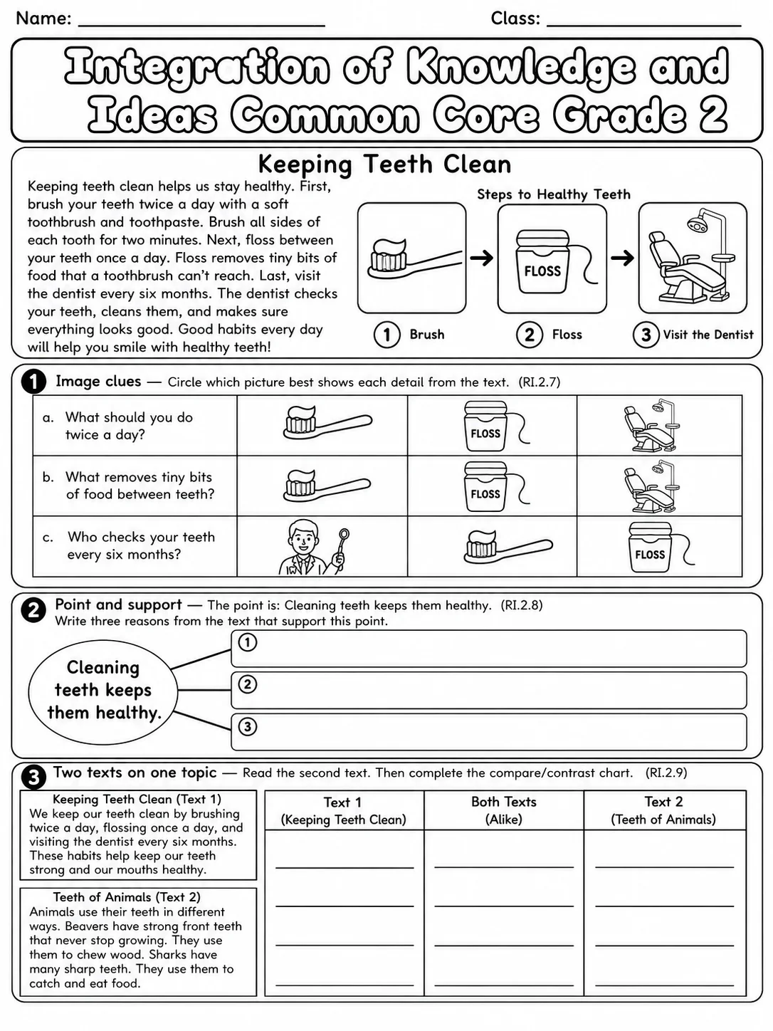 Integration of Knowledge and Ideas Common Core Grade 2 page 3 printable Common Core ELA worksheet preview