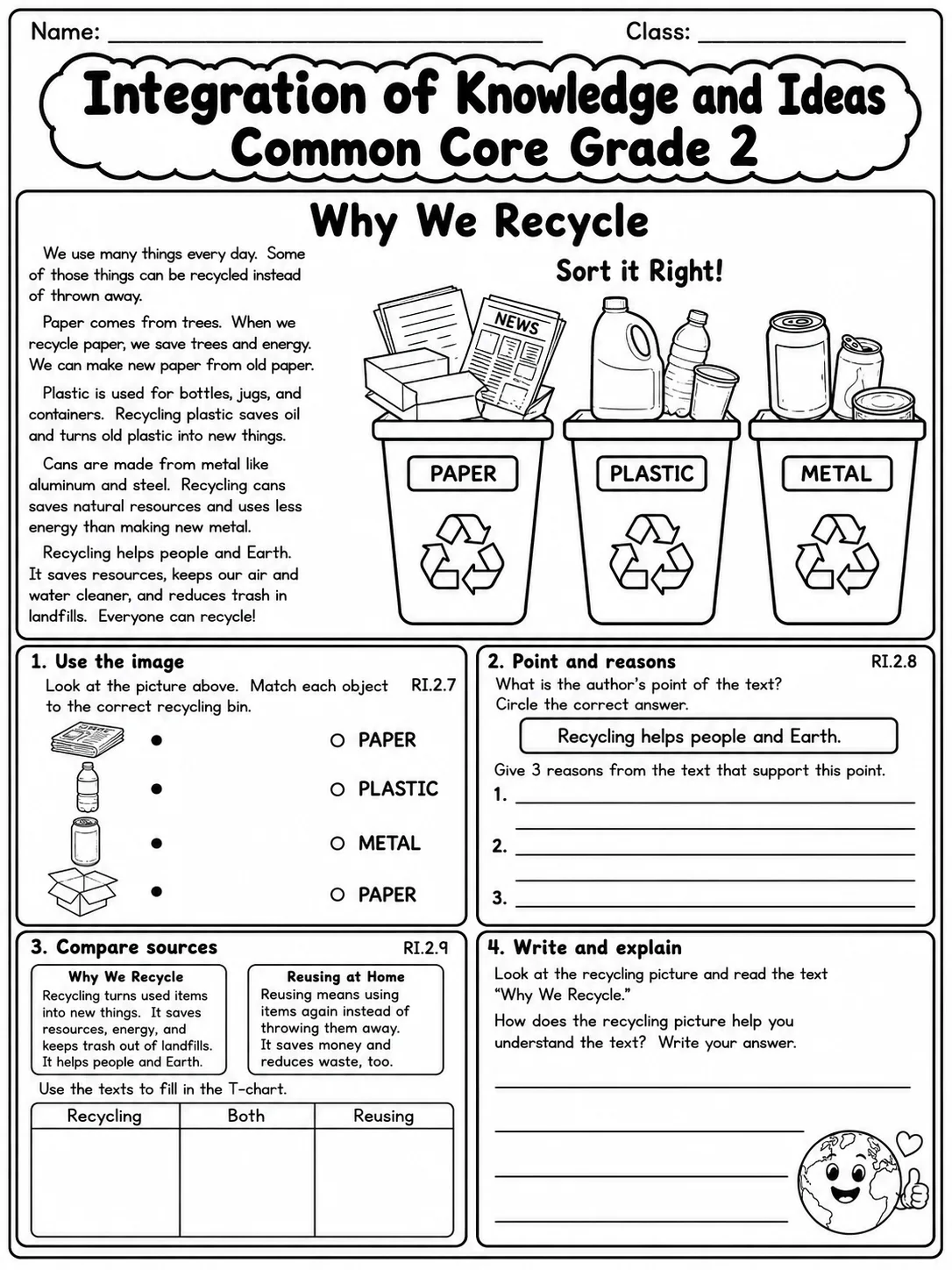 Integration of Knowledge and Ideas Common Core Grade 2 page 4 printable Common Core ELA worksheet preview