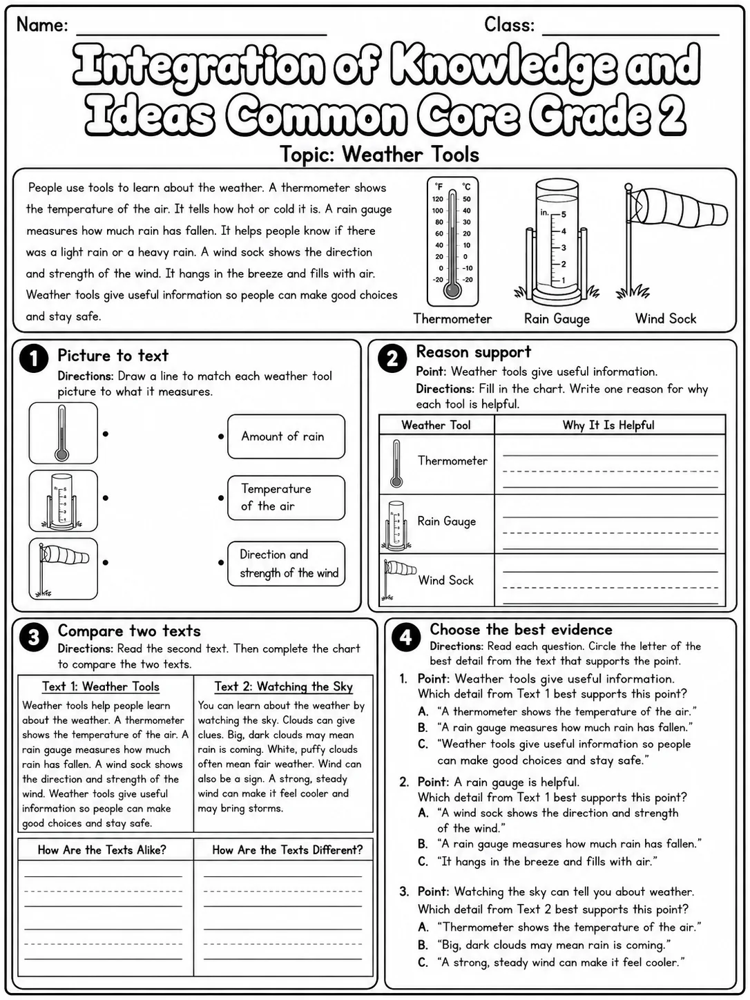 Integration of Knowledge and Ideas Common Core Grade 2 page 5 printable Common Core ELA worksheet preview