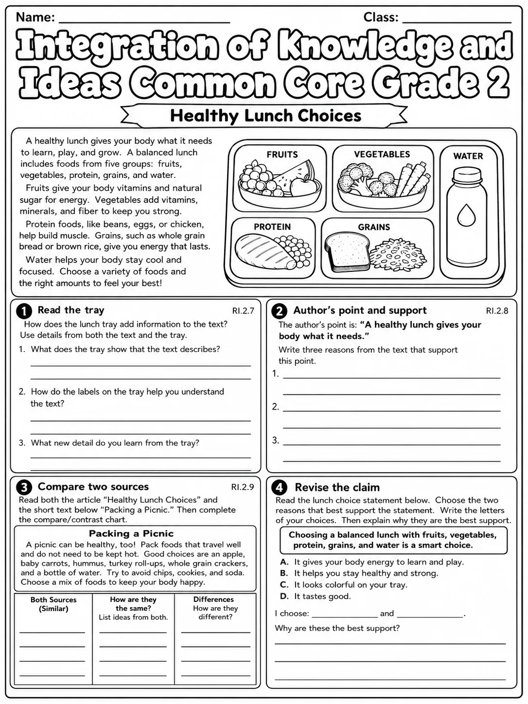 Integration of Knowledge and Ideas Common Core Grade 2 page 7 printable Common Core ELA worksheet preview