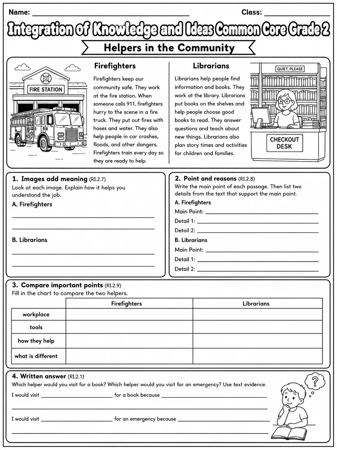 Integration of Knowledge and Ideas Common Core Grade 2 page 8 printable Common Core ELA worksheet preview