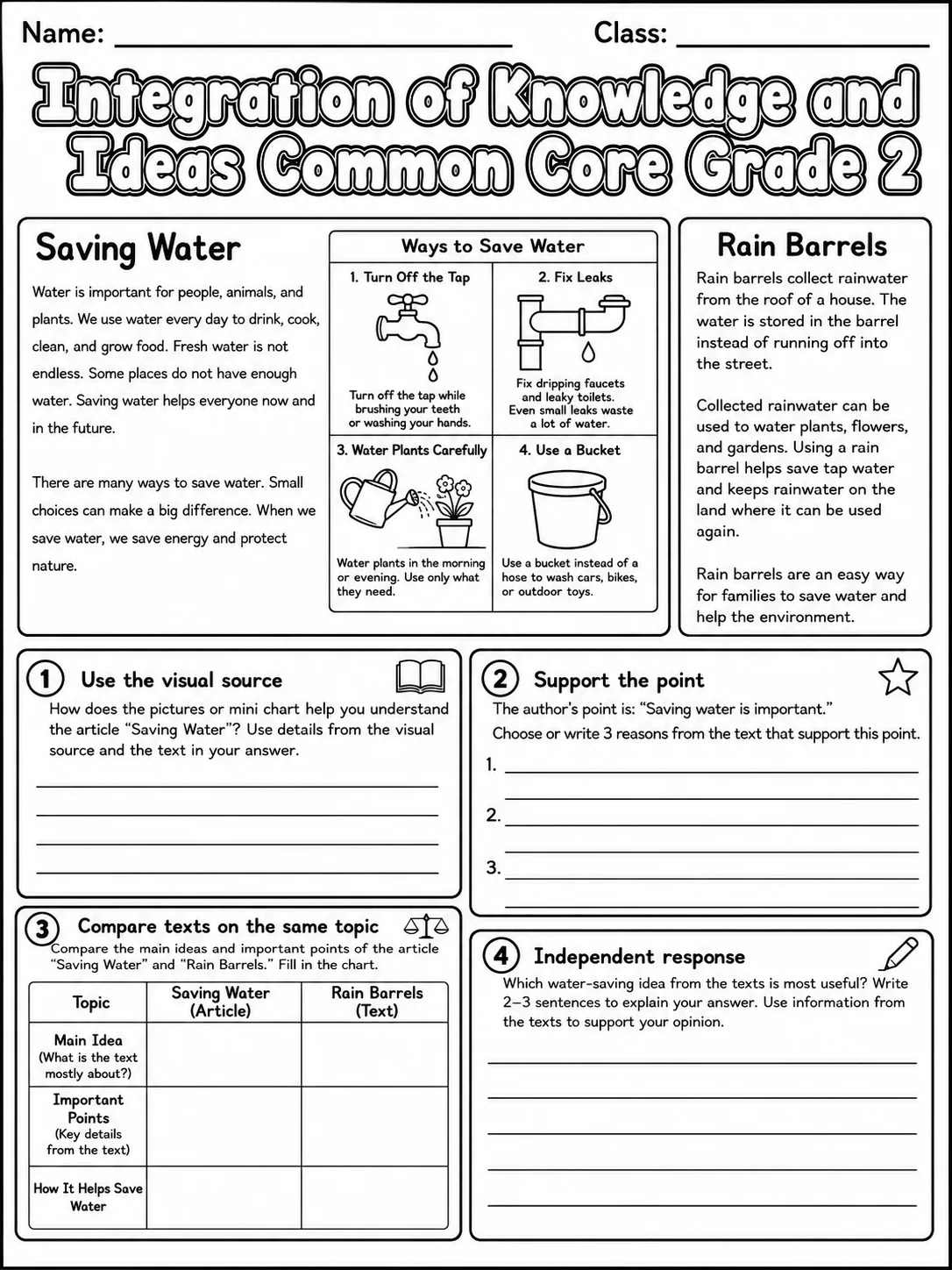 Integration of Knowledge and Ideas Common Core Grade 2 page 9 printable Common Core ELA worksheet preview