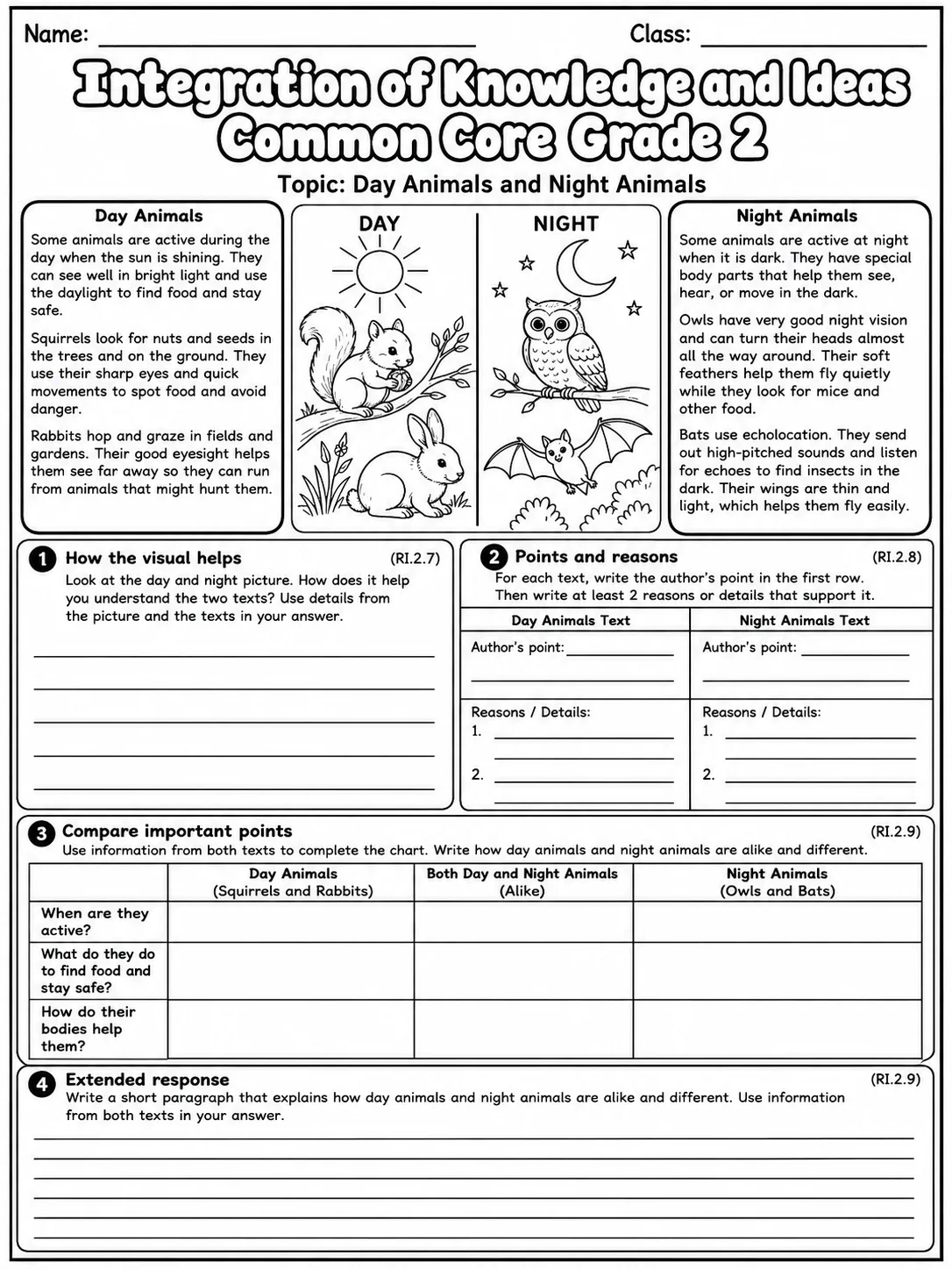 Integration of Knowledge and Ideas Common Core Grade 2 page 10 printable Common Core ELA worksheet preview