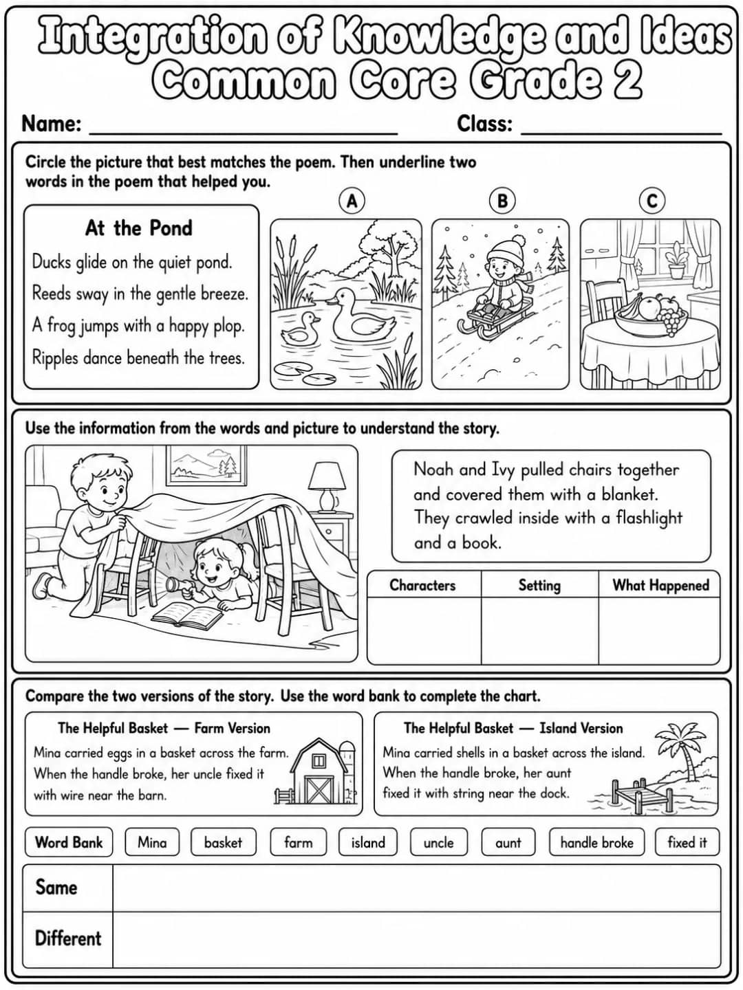 Integration of Knowledge and Ideas Common Core Grade 2 printable Common Core ELA Grade 2 worksheet preview from KiwiBee
