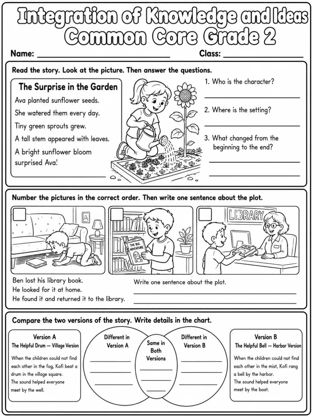 Integration of Knowledge and Ideas Common Core Grade 2 printable Common Core ELA Grade 2 worksheet preview from KiwiBee