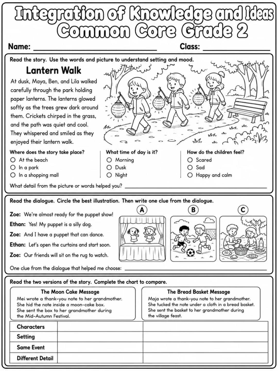 Integration of Knowledge and Ideas Common Core Grade 2 printable Common Core ELA Grade 2 worksheet preview from KiwiBee
