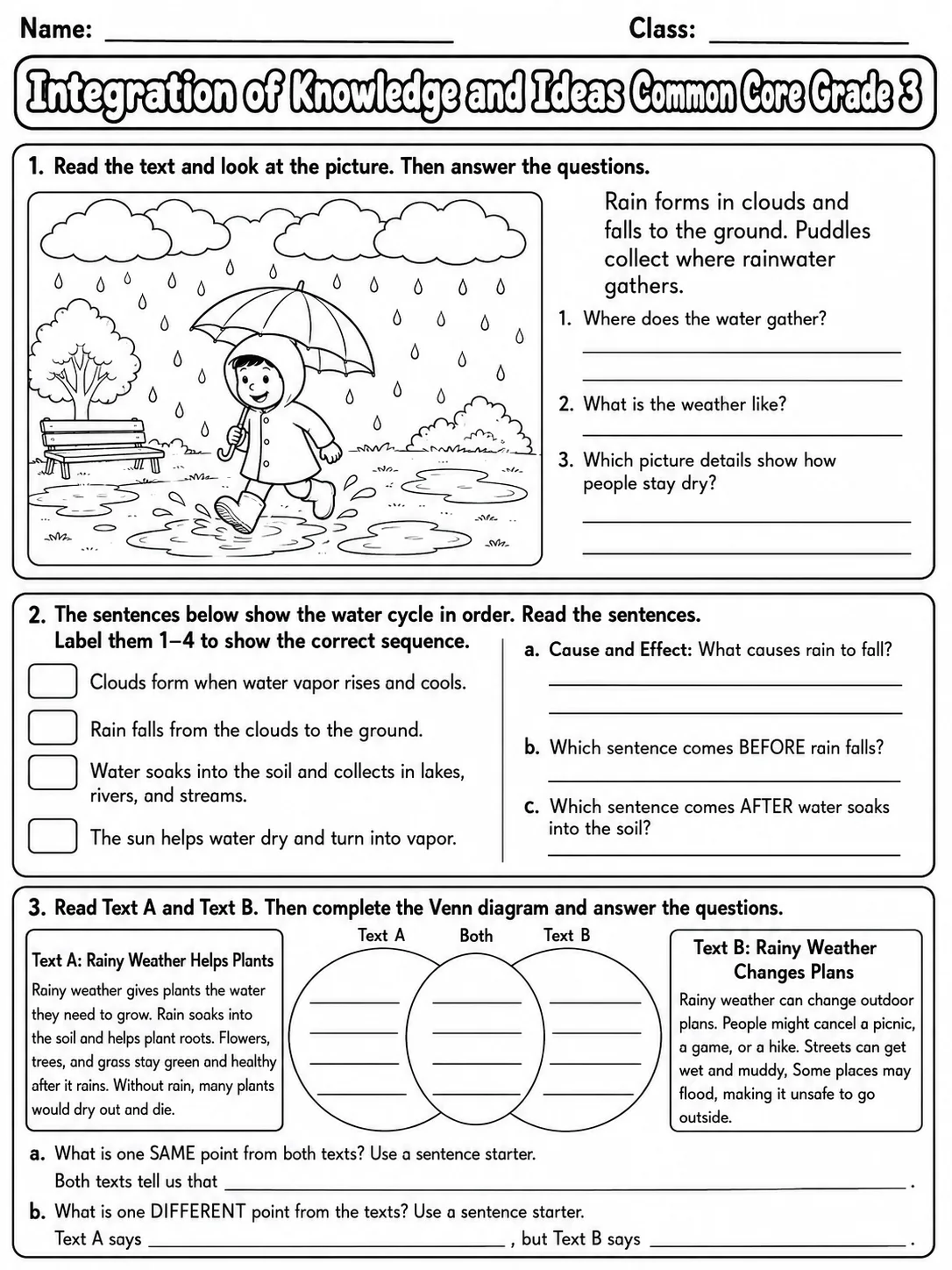 Integration of Knowledge and Ideas Common Core Grade 3 page 2 printable Common Core ELA worksheet preview