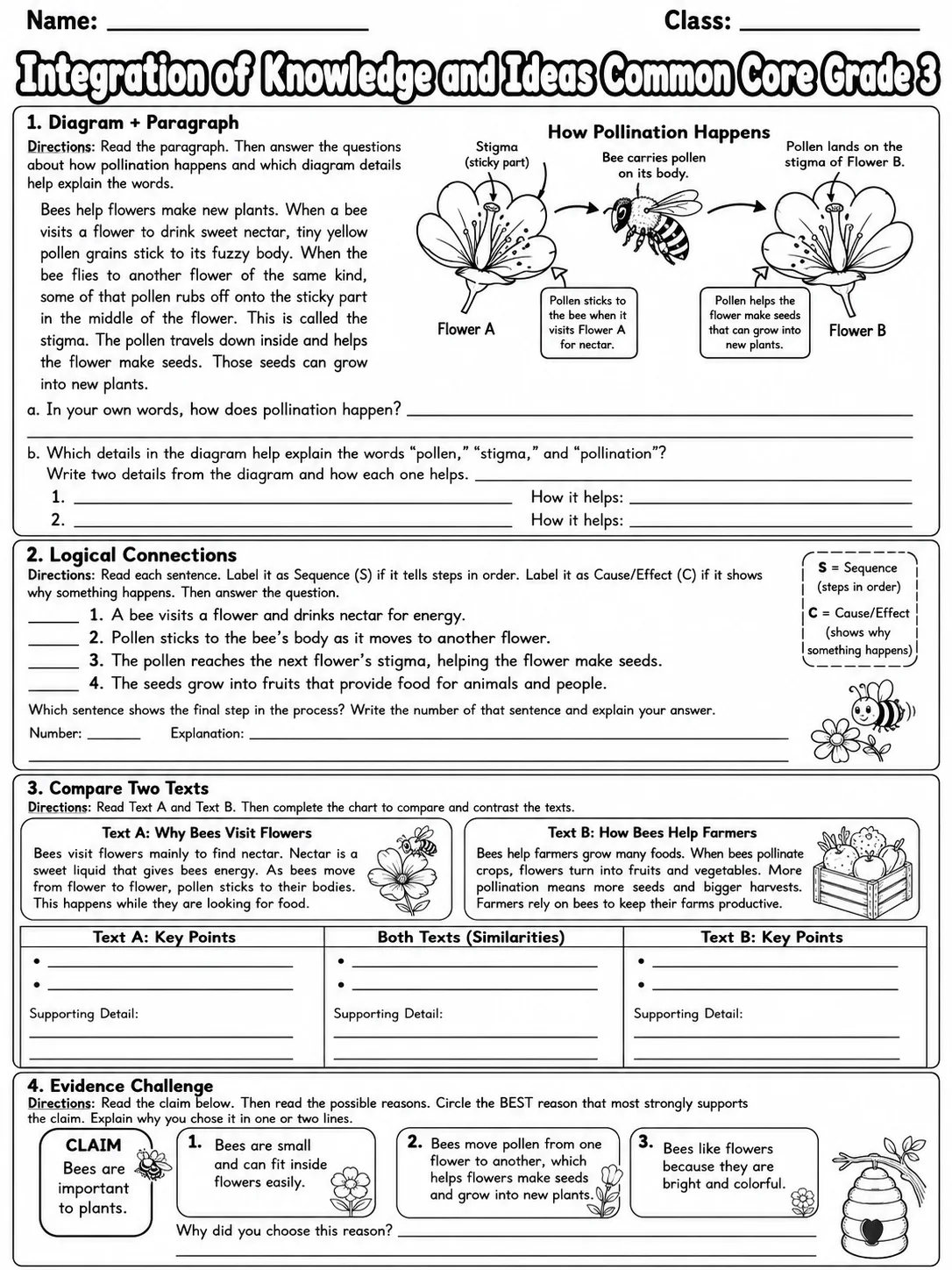 Integration of Knowledge and Ideas Common Core Grade 3 page 5 printable Common Core ELA worksheet preview