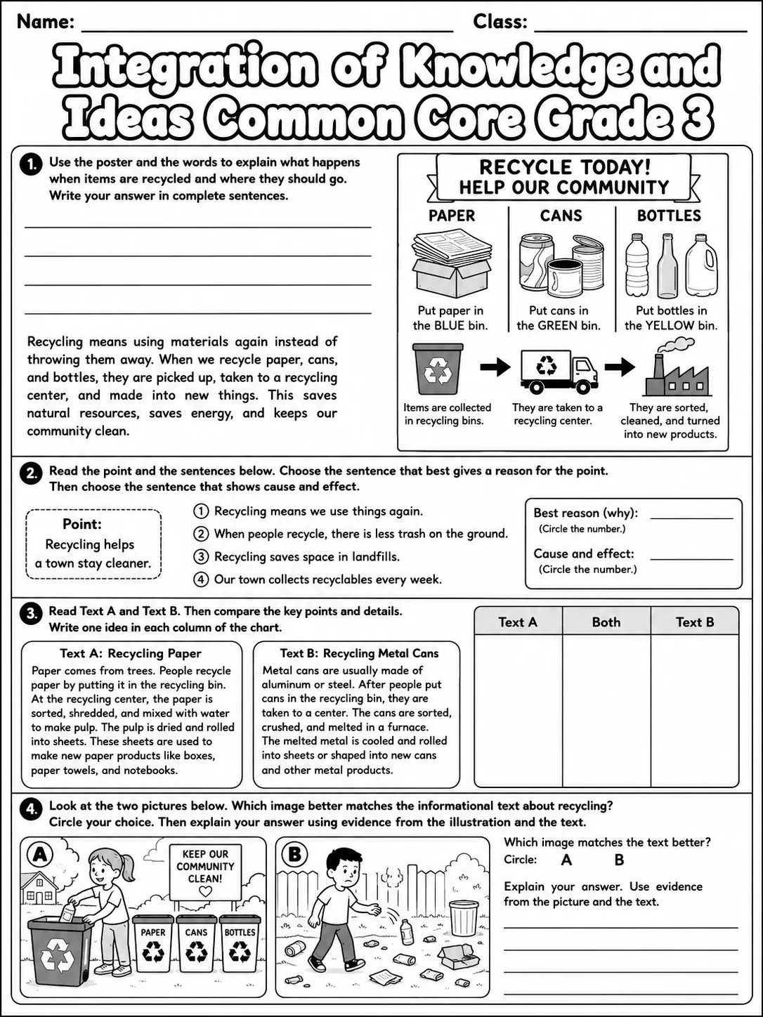 Integration of Knowledge and Ideas Common Core Grade 3 page 6 printable Common Core ELA worksheet preview