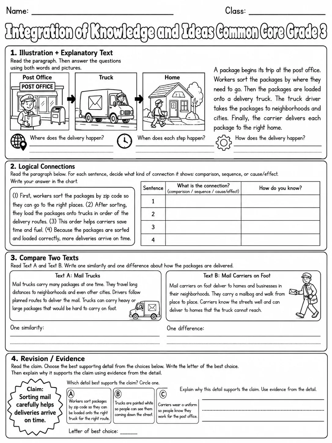 Integration of Knowledge and Ideas Common Core Grade 3 page 8 printable Common Core ELA worksheet preview