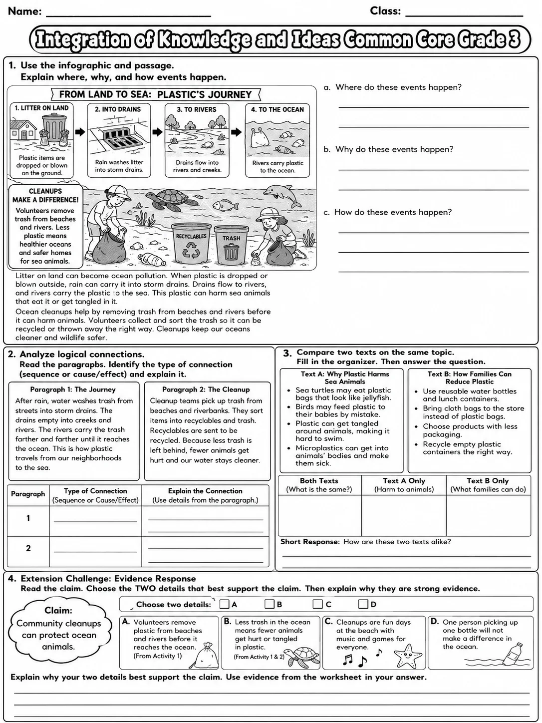 Integration of Knowledge and Ideas Common Core Grade 3 page 10 printable Common Core ELA worksheet preview