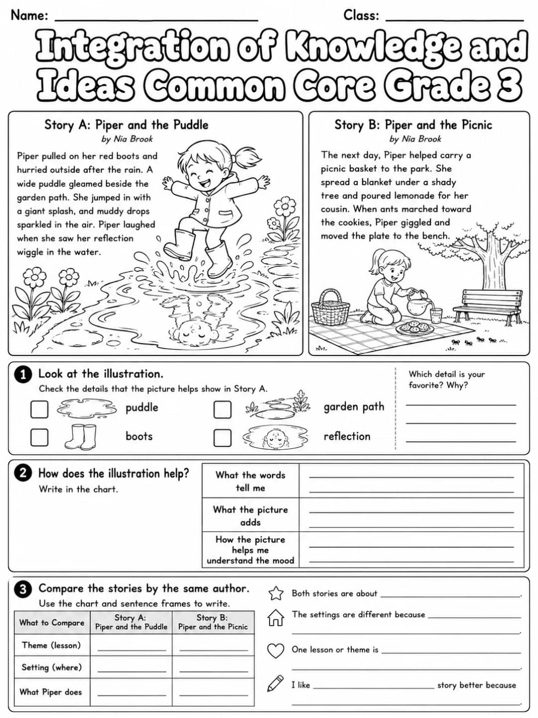 Integration of Knowledge and Ideas Common Core Grade 3 printable Common Core ELA Grade 3 worksheet preview from KiwiBee
