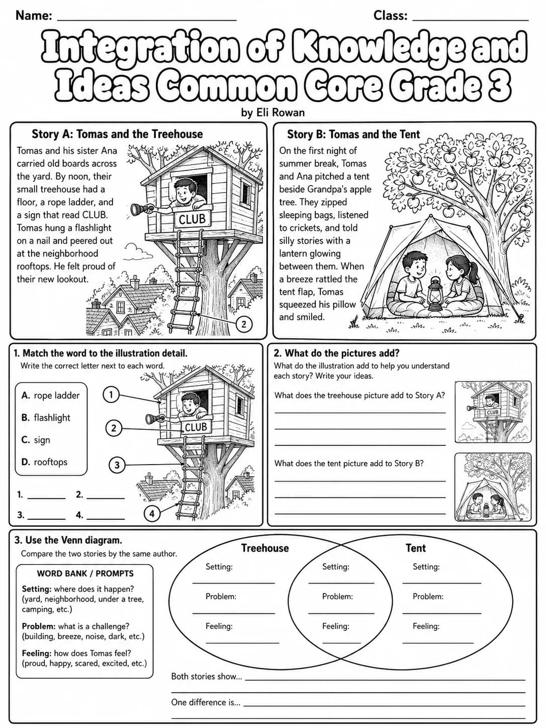 Integration of Knowledge and Ideas Common Core Grade 3 page 2 printable Common Core ELA worksheet preview