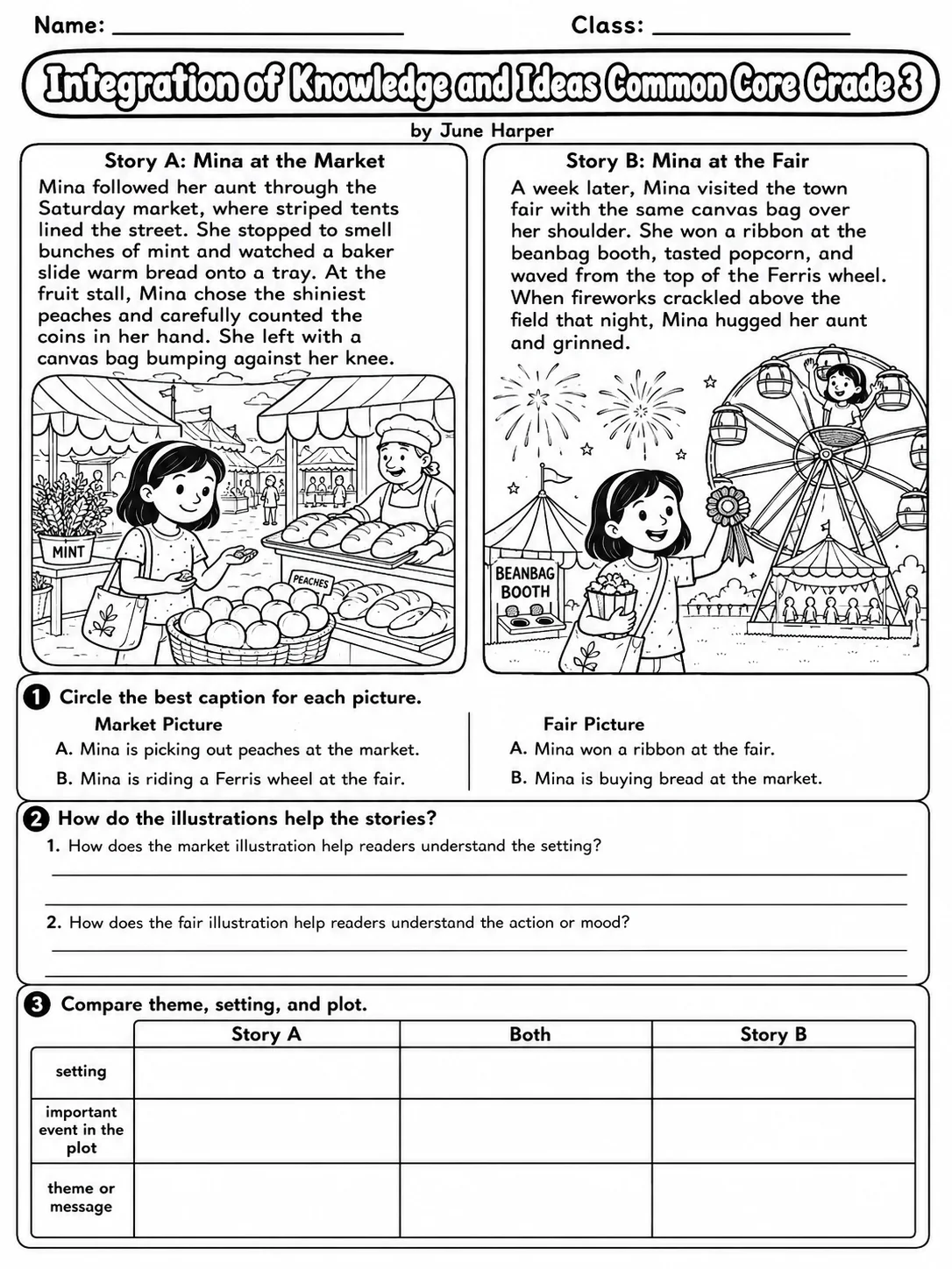 Integration of Knowledge and Ideas Common Core Grade 3 page 3 printable Common Core ELA worksheet preview