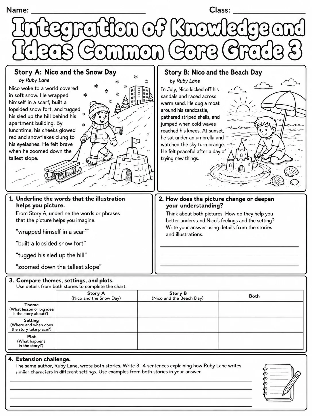 Integration of Knowledge and Ideas Common Core Grade 3 page 7 printable Common Core ELA worksheet preview