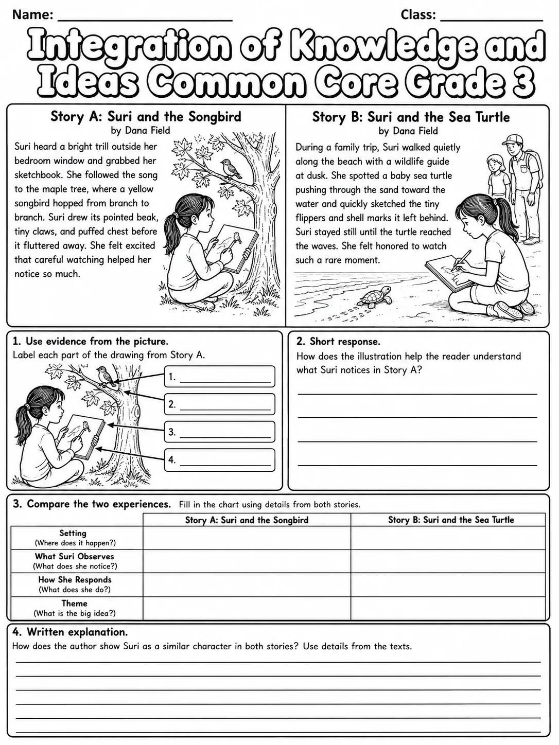 Integration of Knowledge and Ideas Common Core Grade 3 page 8 printable Common Core ELA worksheet preview
