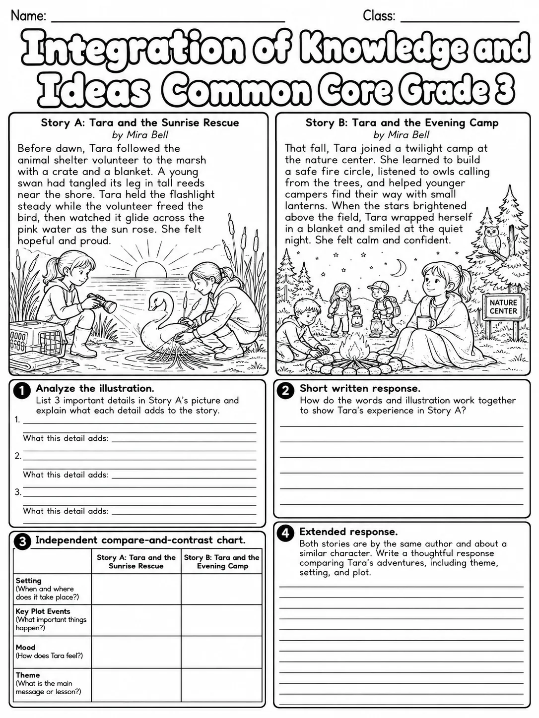 Integration of Knowledge and Ideas Common Core Grade 3 page 10 printable Common Core ELA worksheet preview
