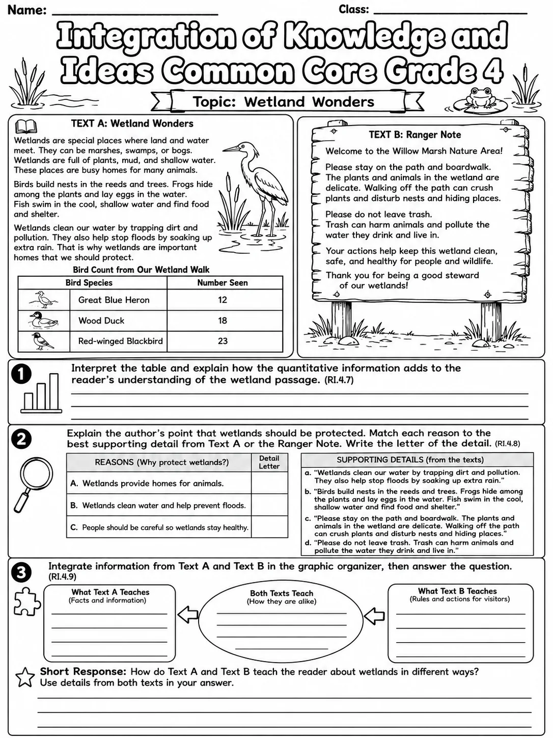 Integration of Knowledge and Ideas Common Core Grade 4 page 2 printable Common Core ELA worksheet preview