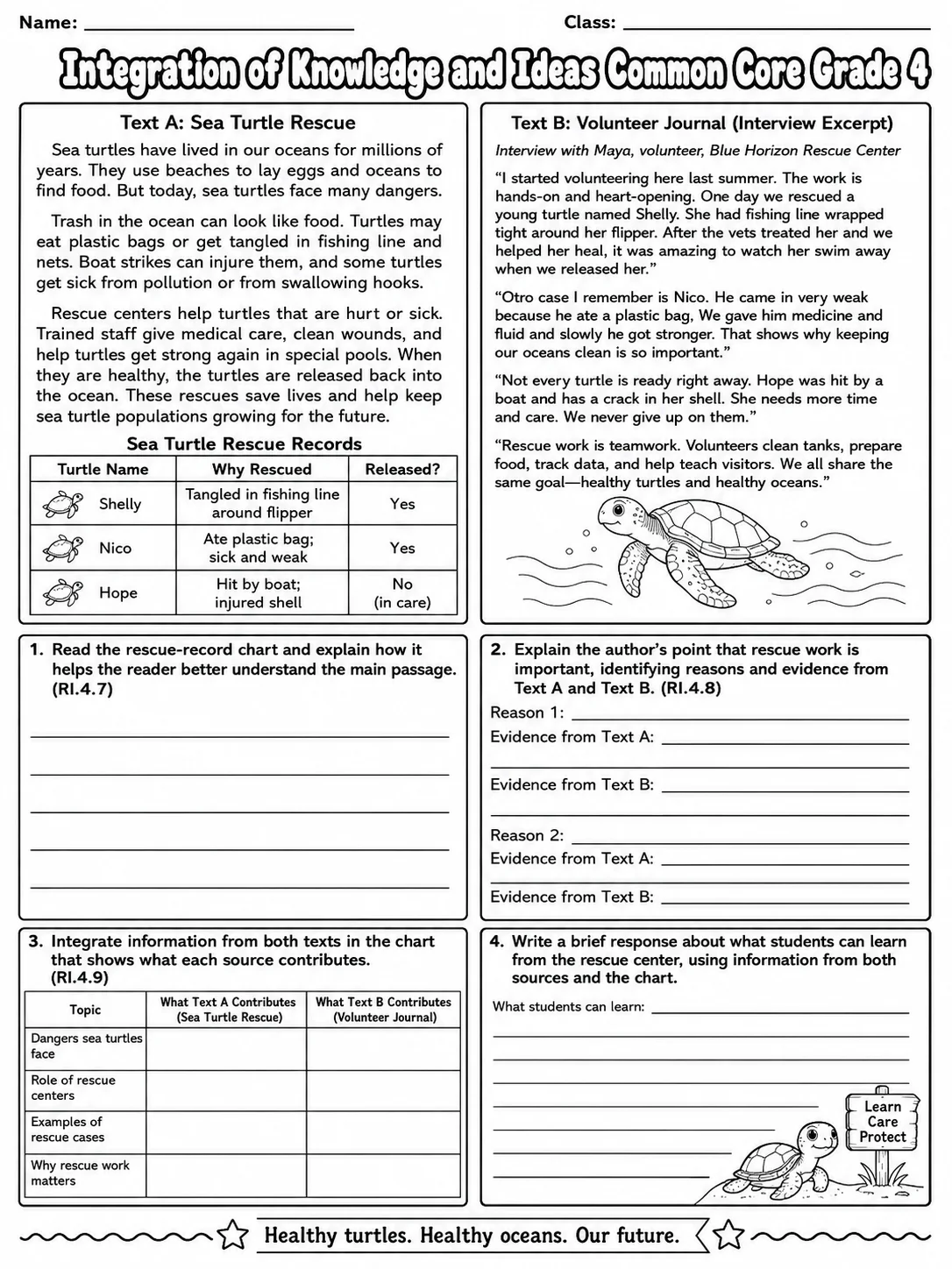 Integration of Knowledge and Ideas Common Core Grade 4 page 9 printable Common Core ELA worksheet preview
