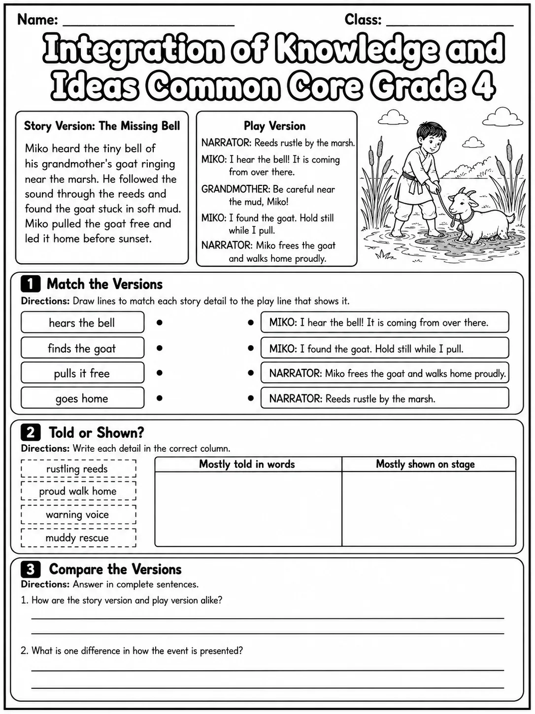 Integration of Knowledge and Ideas Common Core Grade 4 page 2 printable Common Core ELA worksheet preview