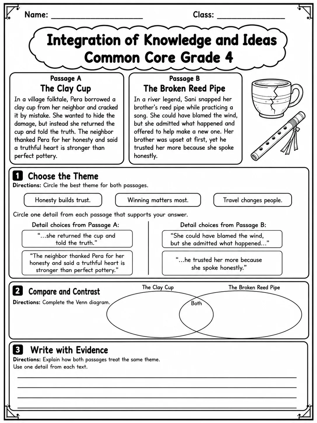 Integration of Knowledge and Ideas Common Core Grade 4 page 4 printable Common Core ELA worksheet preview