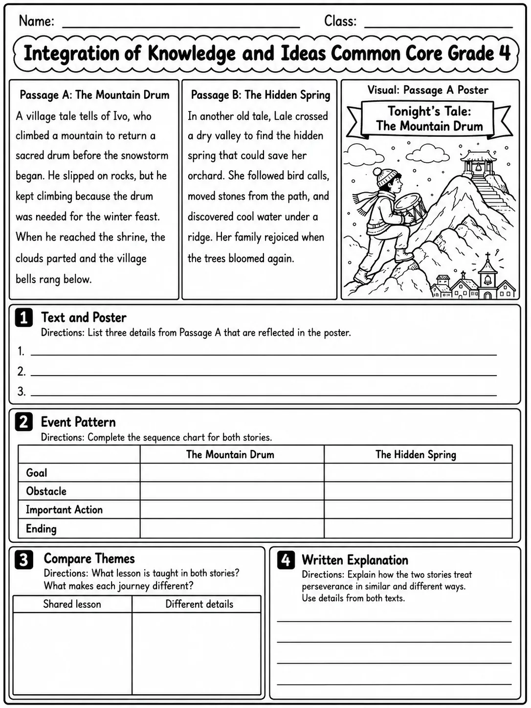 Integration of Knowledge and Ideas Common Core Grade 4 page 6 printable Common Core ELA worksheet preview