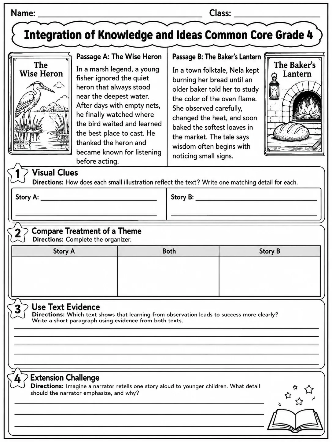 Integration of Knowledge and Ideas Common Core Grade 4 page 9 printable Common Core ELA worksheet preview