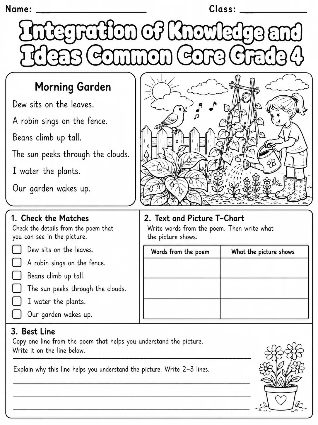 Integration of Knowledge and Ideas Common Core Grade 4 page 2 printable Common Core ELA worksheet preview