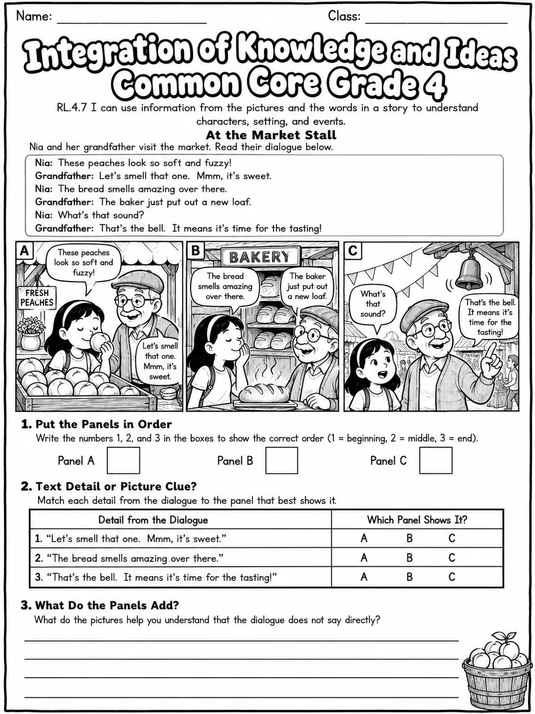 Integration of Knowledge and Ideas Common Core Grade 4 page 3 printable Common Core ELA worksheet preview
