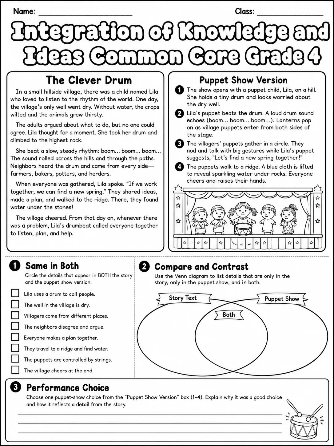 Integration of Knowledge and Ideas Common Core Grade 4 page 4 printable Common Core ELA worksheet preview