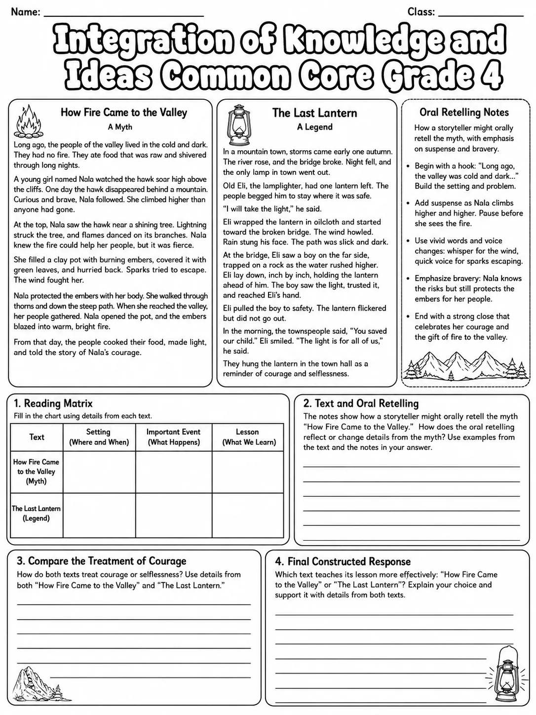 Integration of Knowledge and Ideas Common Core Grade 4 page 10 printable Common Core ELA worksheet preview