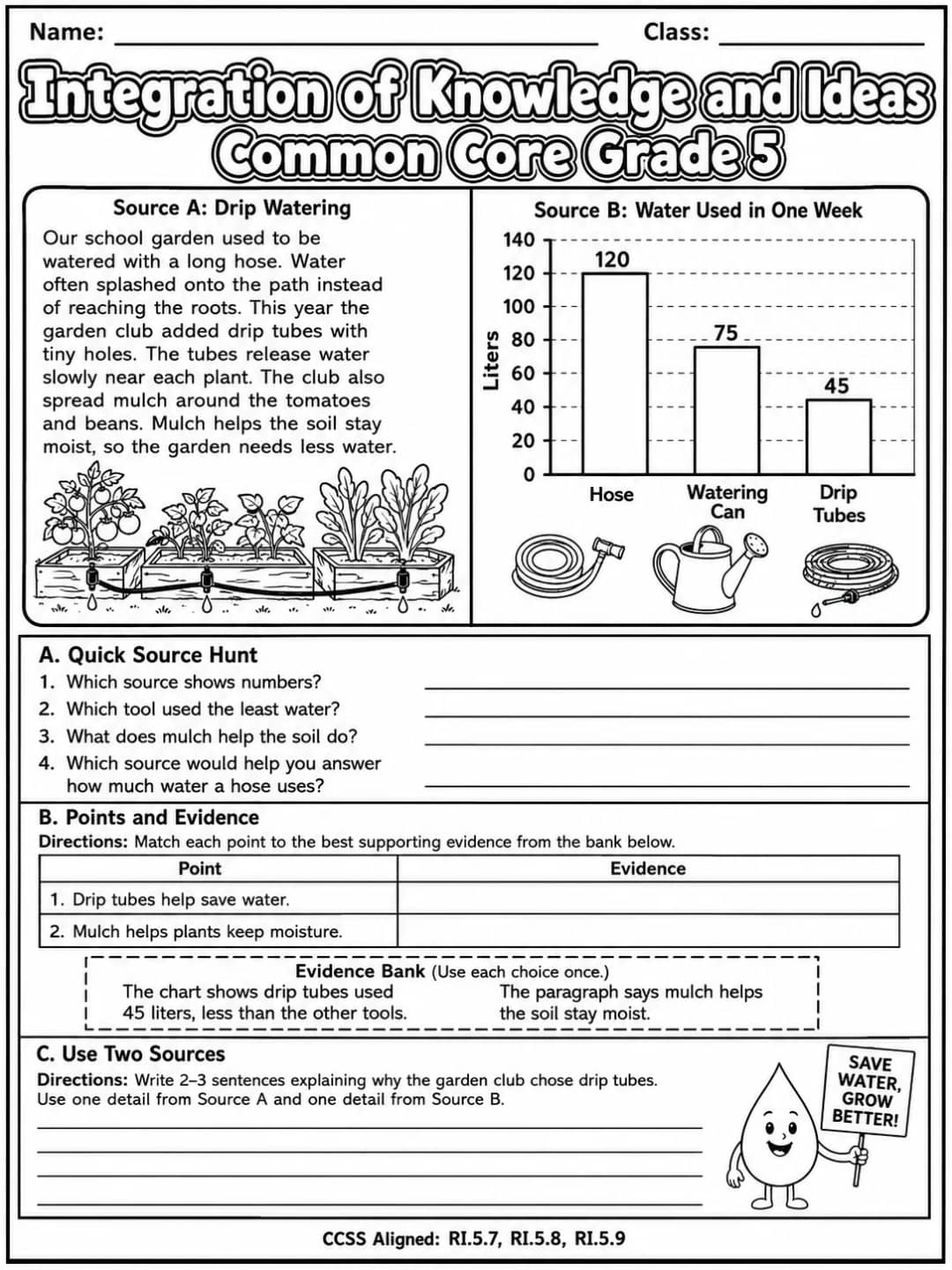 Integration of Knowledge and Ideas Common Core Grade 5 printable Common Core ELA Grade 5 worksheet preview from KiwiBee
