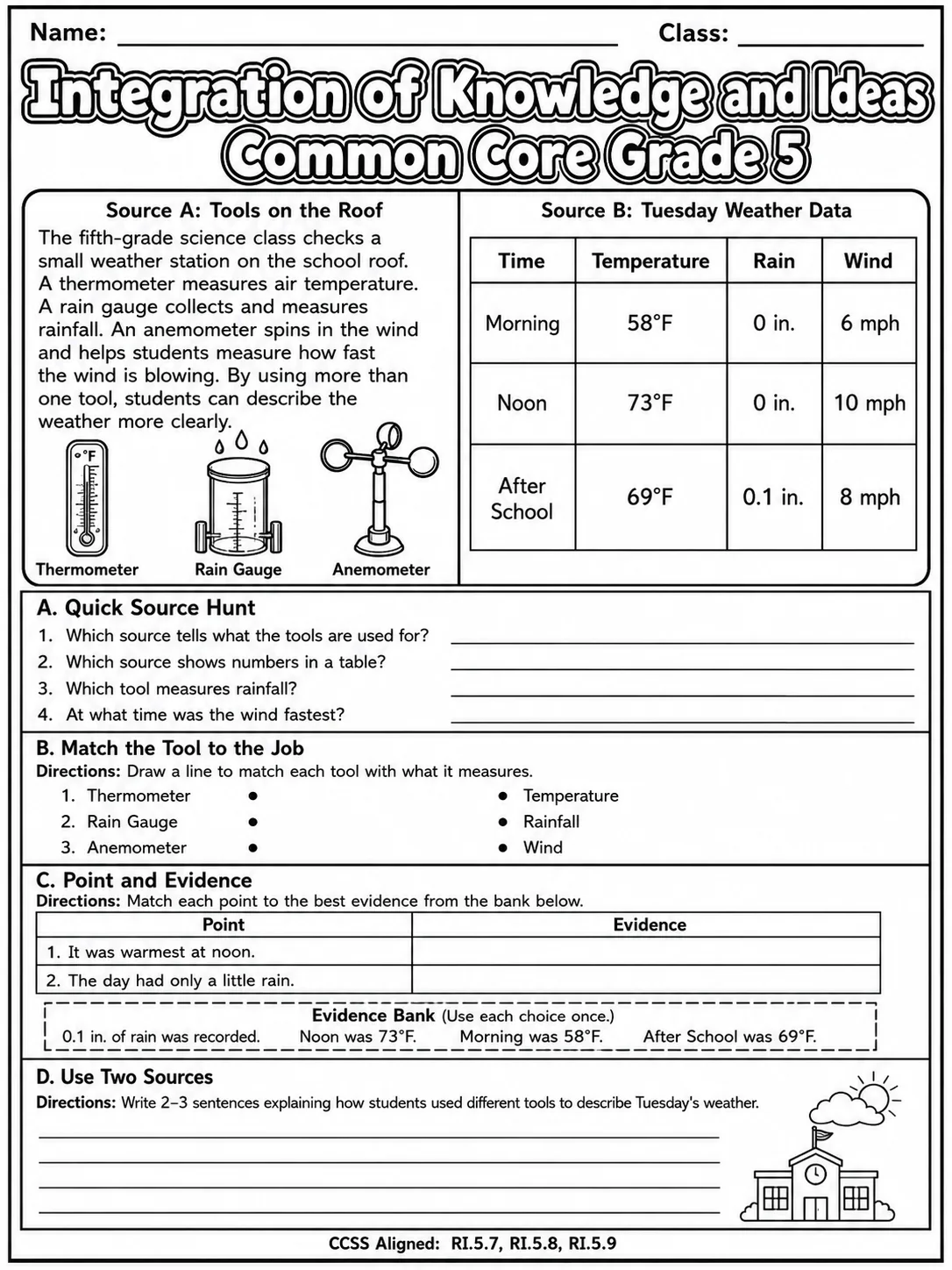 Integration of Knowledge and Ideas Common Core Grade 5 page 4 printable Common Core ELA worksheet preview