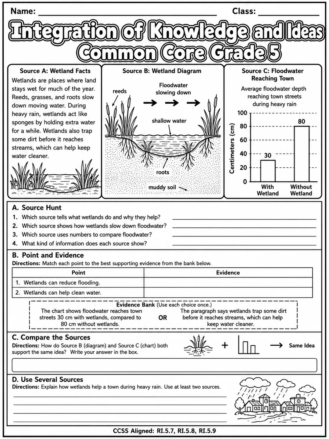 Integration of Knowledge and Ideas Common Core Grade 5 page 5 printable Common Core ELA worksheet preview