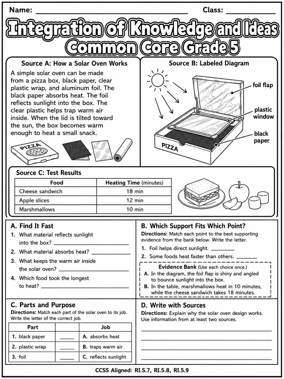 Integration of Knowledge and Ideas Common Core Grade 5 page 6 printable Common Core ELA worksheet preview