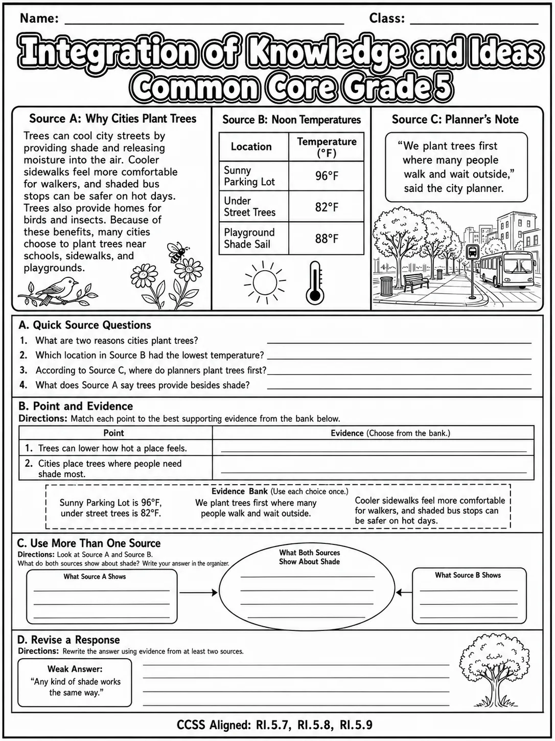 Integration of Knowledge and Ideas Common Core Grade 5 page 7 printable Common Core ELA worksheet preview