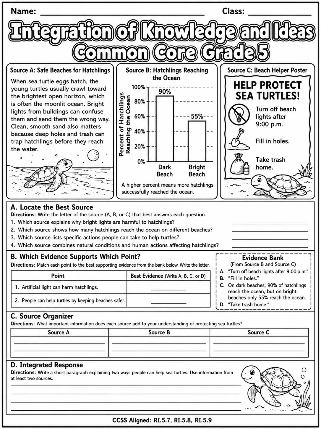 Integration of Knowledge and Ideas Common Core Grade 5 page 8 printable Common Core ELA worksheet preview