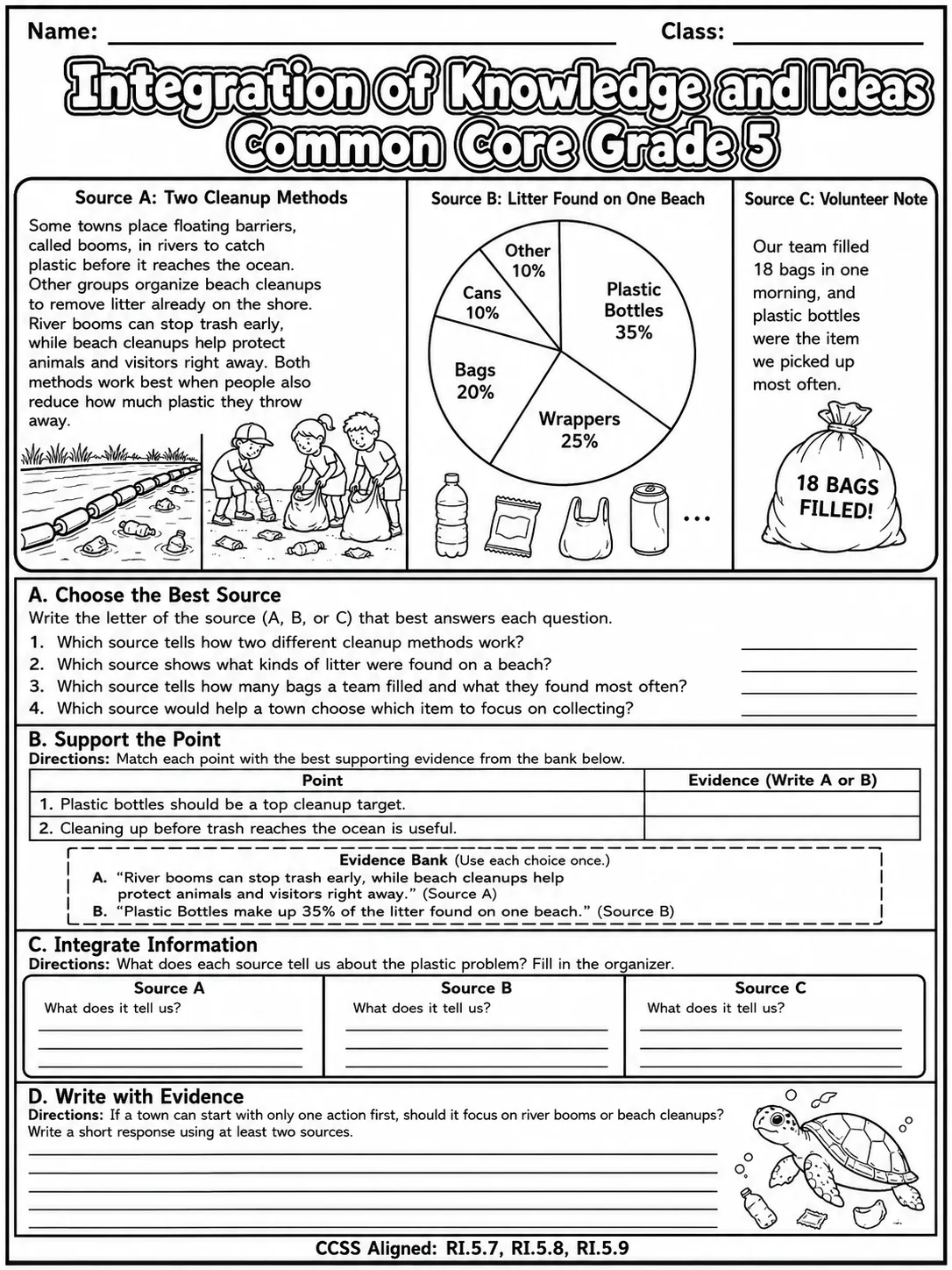 Integration of Knowledge and Ideas Common Core Grade 5 page 9 printable Common Core ELA worksheet preview